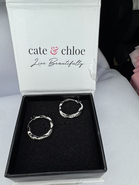 Jewelry - Cate & Chloe Silver Tone Hoop Earrings Rhinestone Gift Box